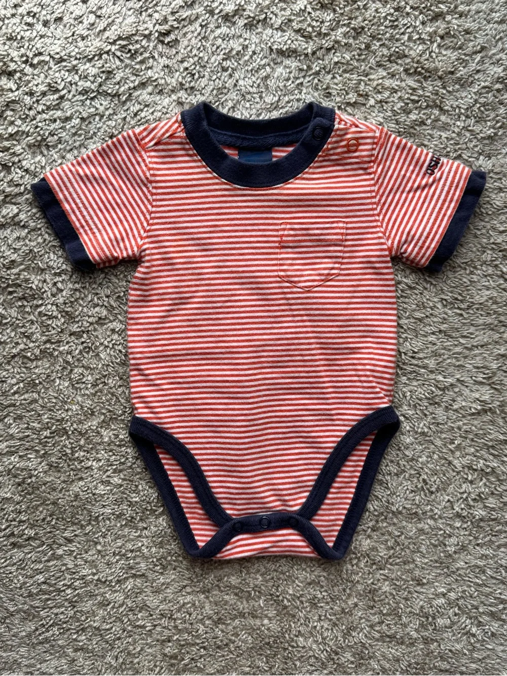 OshKosh B’gosh Red White Striped Pocket Bodysuit 3-6 Months Short Sleeve